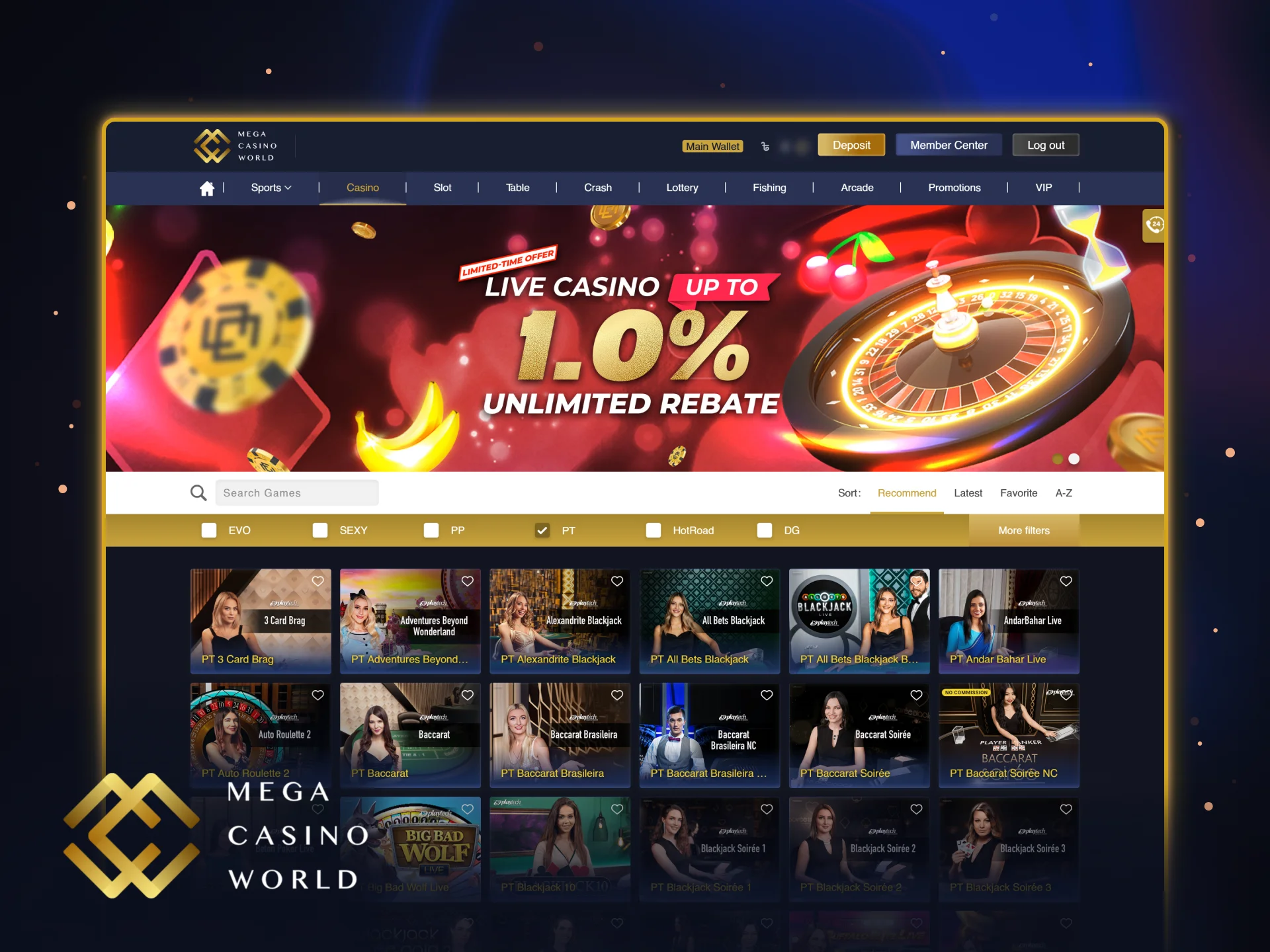 Check out a wide library of live casino games at MCW.