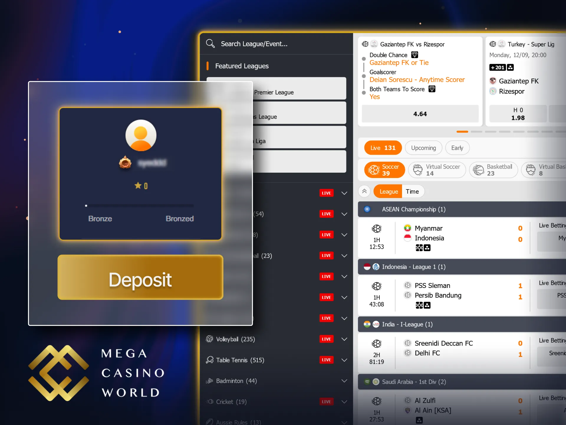 Register and start betting on the MCW platform.