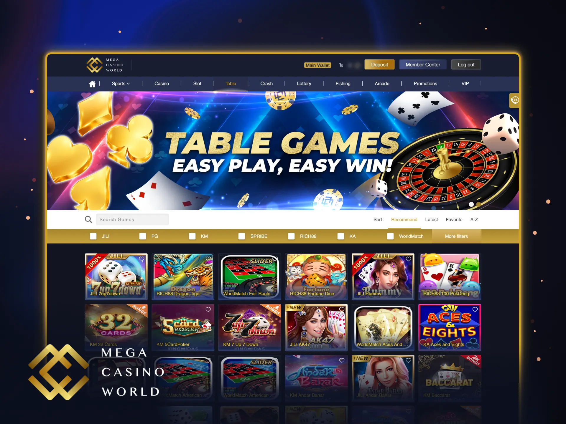 Enjoy a diverse selection of casino table games at MCW.